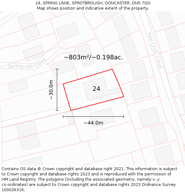 24, SPRING LANE, SPROTBROUGH, DONCASTER, DN5 7QG: Plot and title map