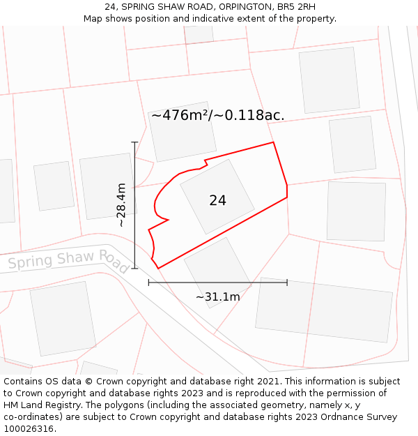 24, SPRING SHAW ROAD, ORPINGTON, BR5 2RH: Plot and title map