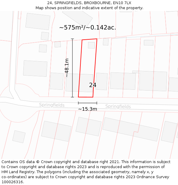 24, SPRINGFIELDS, BROXBOURNE, EN10 7LX: Plot and title map