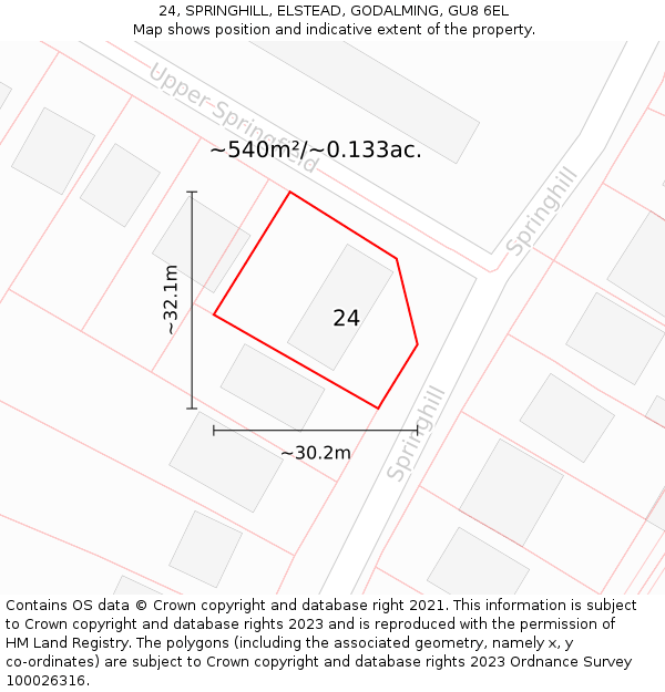 24, SPRINGHILL, ELSTEAD, GODALMING, GU8 6EL: Plot and title map