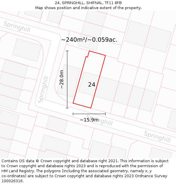 24, SPRINGHILL, SHIFNAL, TF11 8FB: Plot and title map