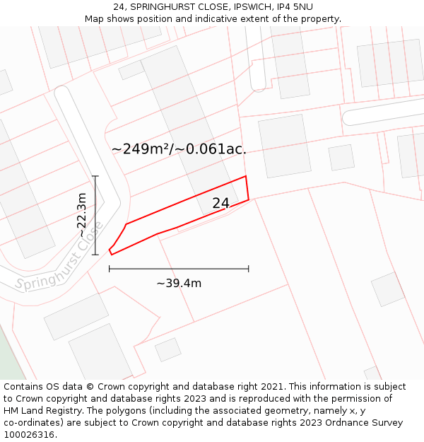 24, SPRINGHURST CLOSE, IPSWICH, IP4 5NU: Plot and title map