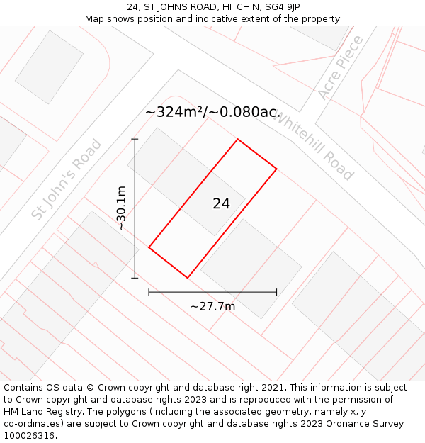 24, ST JOHNS ROAD, HITCHIN, SG4 9JP: Plot and title map