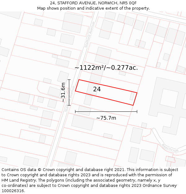24, STAFFORD AVENUE, NORWICH, NR5 0QF: Plot and title map