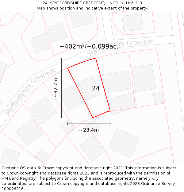 24, STAFFORDSHIRE CRESCENT, LINCOLN, LN6 3LR: Plot and title map
