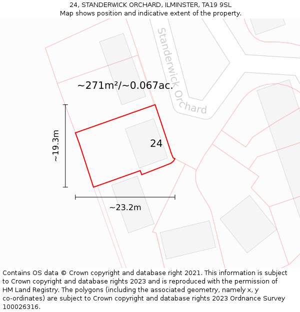 24, STANDERWICK ORCHARD, ILMINSTER, TA19 9SL: Plot and title map