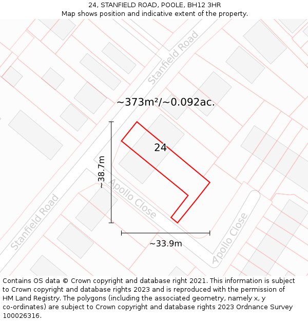 24, STANFIELD ROAD, POOLE, BH12 3HR: Plot and title map