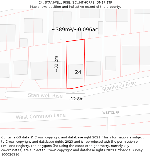 24, STANIWELL RISE, SCUNTHORPE, DN17 1TF: Plot and title map