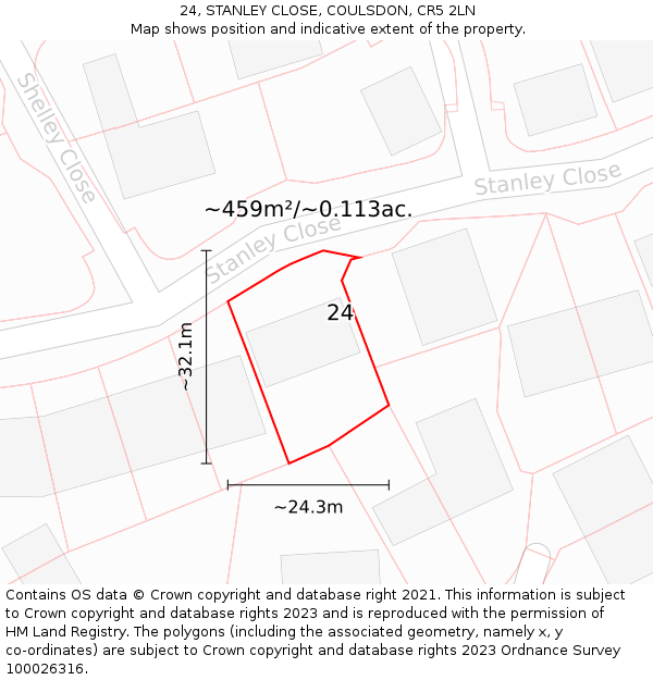 24, STANLEY CLOSE, COULSDON, CR5 2LN: Plot and title map