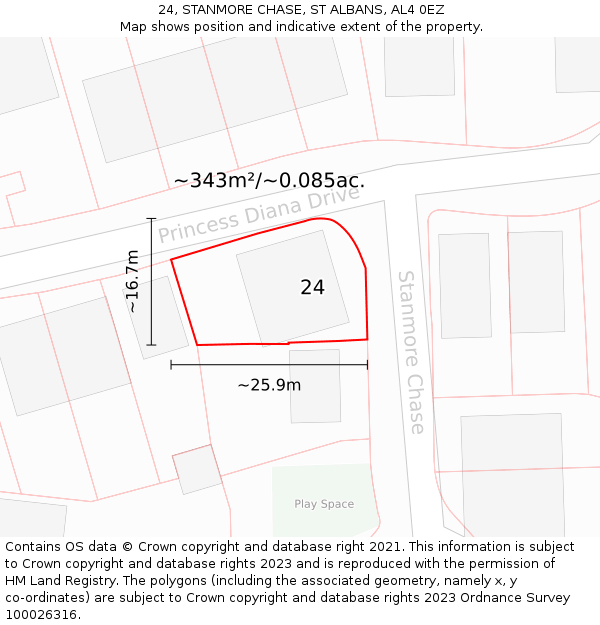 24, STANMORE CHASE, ST ALBANS, AL4 0EZ: Plot and title map