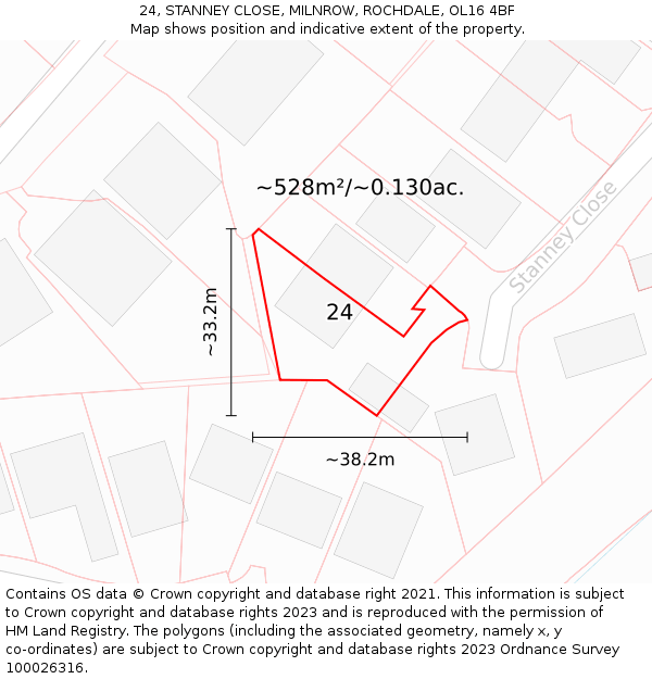 24, STANNEY CLOSE, MILNROW, ROCHDALE, OL16 4BF: Plot and title map