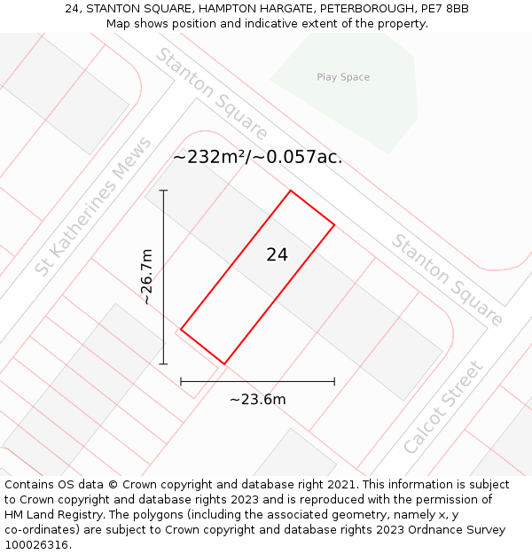24, STANTON SQUARE, HAMPTON HARGATE, PETERBOROUGH, PE7 8BB: Plot and title map