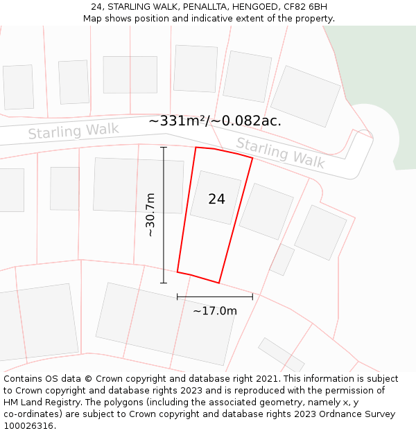 24, STARLING WALK, PENALLTA, HENGOED, CF82 6BH: Plot and title map