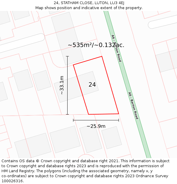 24, STATHAM CLOSE, LUTON, LU3 4EJ: Plot and title map