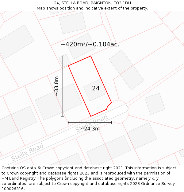 24, STELLA ROAD, PAIGNTON, TQ3 1BH: Plot and title map