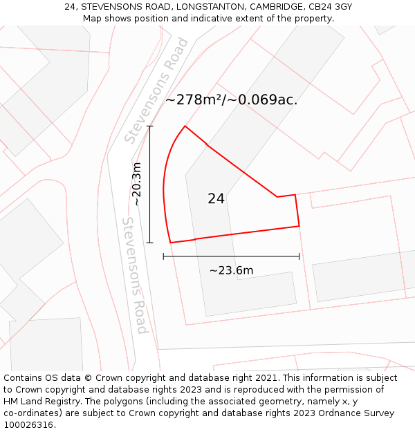 24, STEVENSONS ROAD, LONGSTANTON, CAMBRIDGE, CB24 3GY: Plot and title map