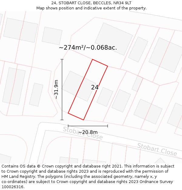 24, STOBART CLOSE, BECCLES, NR34 9LT: Plot and title map