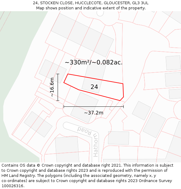 24, STOCKEN CLOSE, HUCCLECOTE, GLOUCESTER, GL3 3UL: Plot and title map