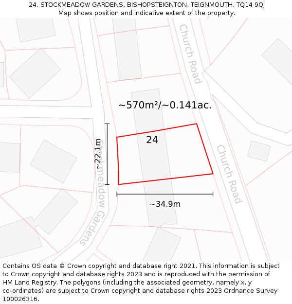 24, STOCKMEADOW GARDENS, BISHOPSTEIGNTON, TEIGNMOUTH, TQ14 9QJ: Plot and title map