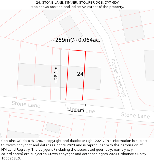 24, STONE LANE, KINVER, STOURBRIDGE, DY7 6DY: Plot and title map