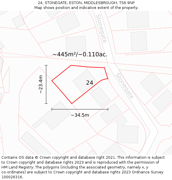 24, STONEGATE, ESTON, MIDDLESBROUGH, TS6 9NP: Plot and title map