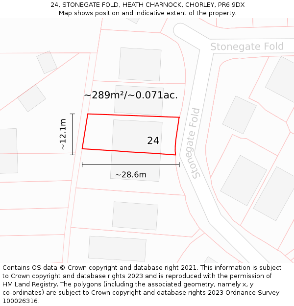 24, STONEGATE FOLD, HEATH CHARNOCK, CHORLEY, PR6 9DX: Plot and title map