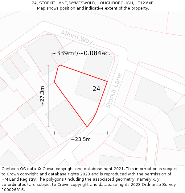 24, STORKIT LANE, WYMESWOLD, LOUGHBOROUGH, LE12 6XR: Plot and title map