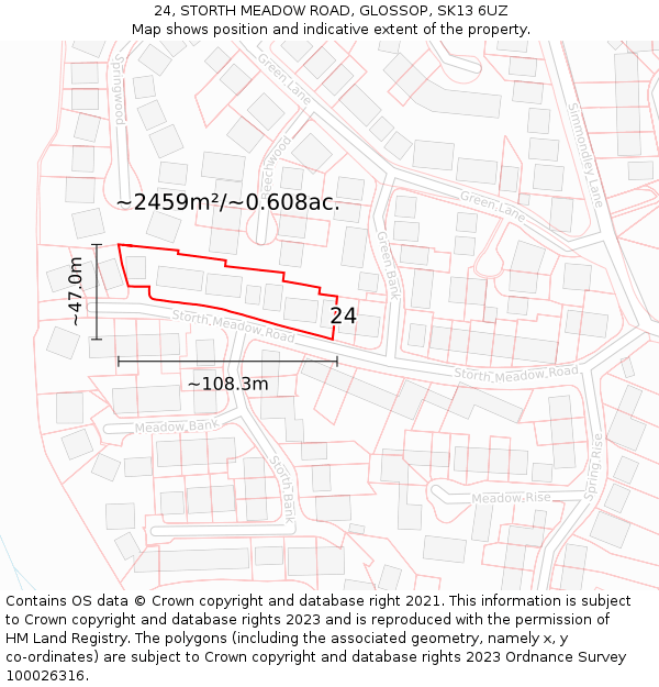 24, STORTH MEADOW ROAD, GLOSSOP, SK13 6UZ: Plot and title map