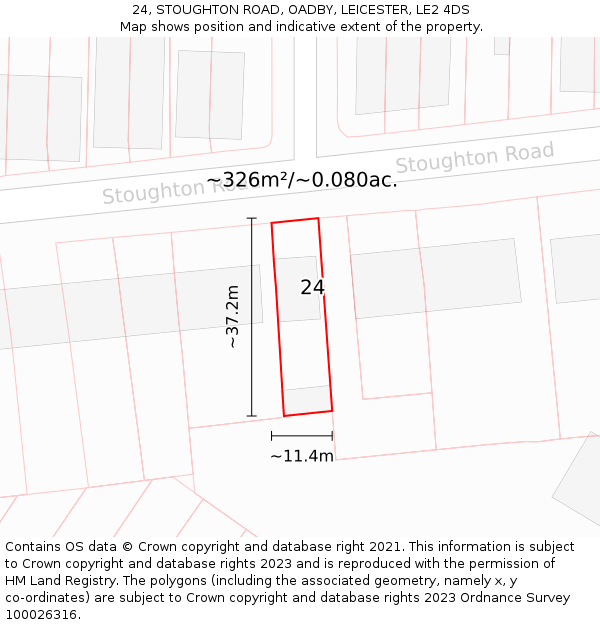 24, STOUGHTON ROAD, OADBY, LEICESTER, LE2 4DS: Plot and title map