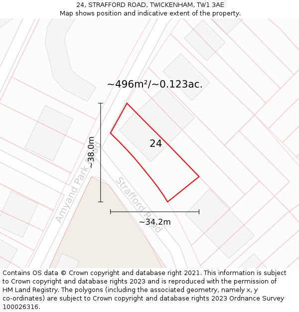 24, STRAFFORD ROAD, TWICKENHAM, TW1 3AE: Plot and title map