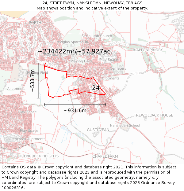 24, STRET EWYN, NANSLEDAN, NEWQUAY, TR8 4GS: Plot and title map