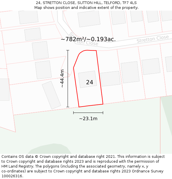 24, STRETTON CLOSE, SUTTON HILL, TELFORD, TF7 4LS: Plot and title map