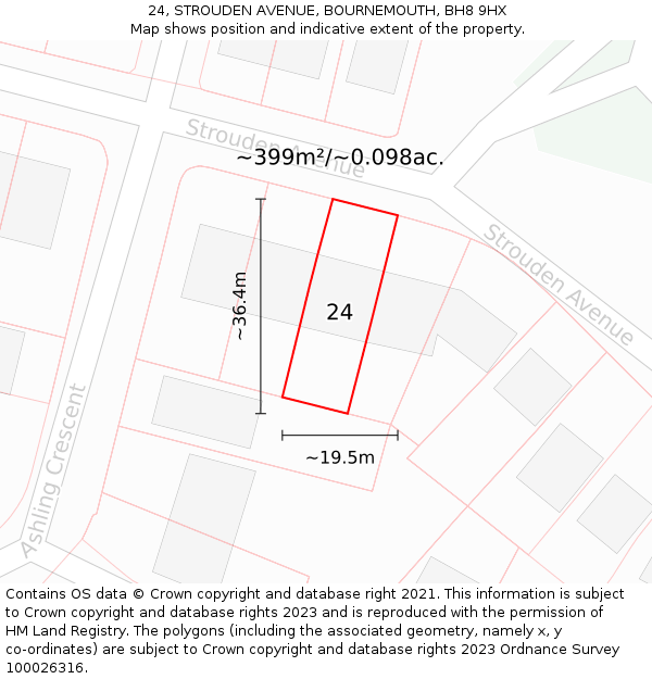 24, STROUDEN AVENUE, BOURNEMOUTH, BH8 9HX: Plot and title map