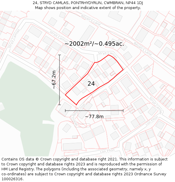 24, STRYD CAMLAS, PONTRHYDYRUN, CWMBRAN, NP44 1DJ: Plot and title map