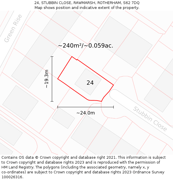 24, STUBBIN CLOSE, RAWMARSH, ROTHERHAM, S62 7DQ: Plot and title map