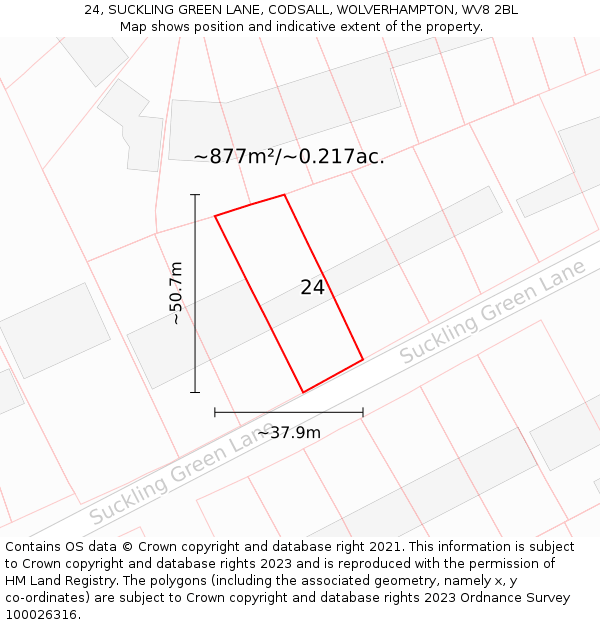 24, SUCKLING GREEN LANE, CODSALL, WOLVERHAMPTON, WV8 2BL: Plot and title map