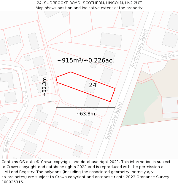 24, SUDBROOKE ROAD, SCOTHERN, LINCOLN, LN2 2UZ: Plot and title map