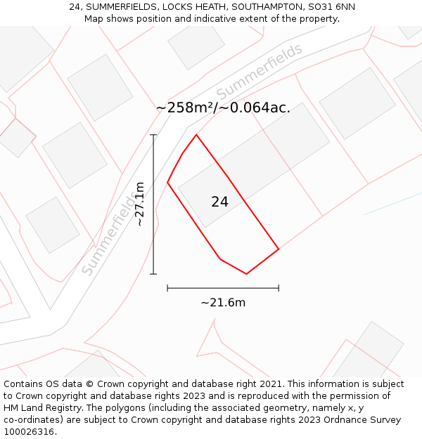 24, SUMMERFIELDS, LOCKS HEATH, SOUTHAMPTON, SO31 6NN: Plot and title map