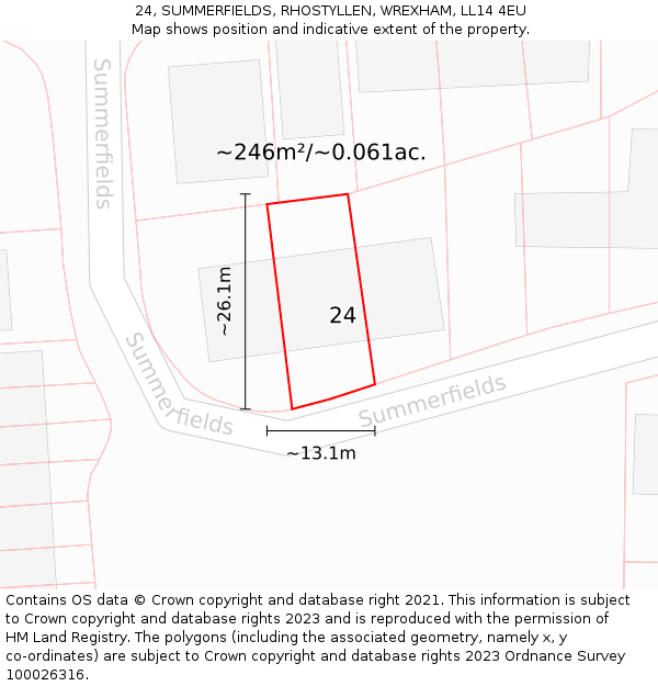 24, SUMMERFIELDS, RHOSTYLLEN, WREXHAM, LL14 4EU: Plot and title map