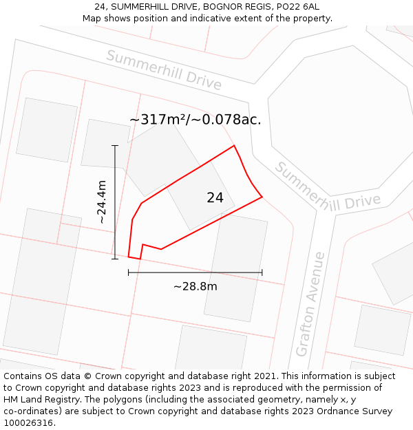 24, SUMMERHILL DRIVE, BOGNOR REGIS, PO22 6AL: Plot and title map