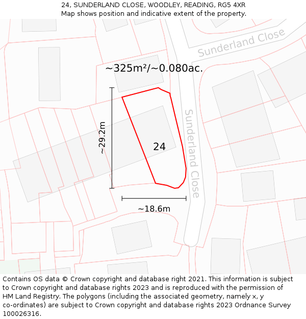 24, SUNDERLAND CLOSE, WOODLEY, READING, RG5 4XR: Plot and title map