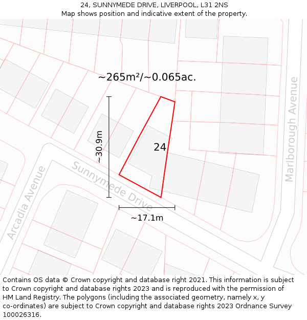 24, SUNNYMEDE DRIVE, LIVERPOOL, L31 2NS: Plot and title map