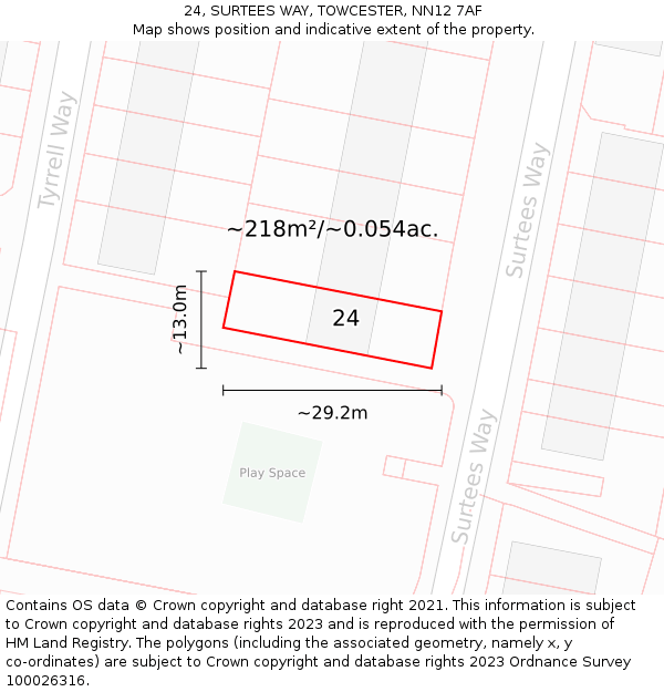 24, SURTEES WAY, TOWCESTER, NN12 7AF: Plot and title map