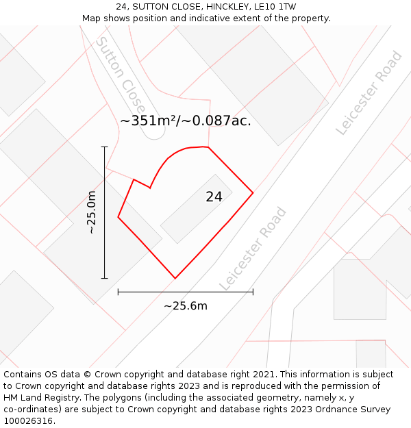 24, SUTTON CLOSE, HINCKLEY, LE10 1TW: Plot and title map