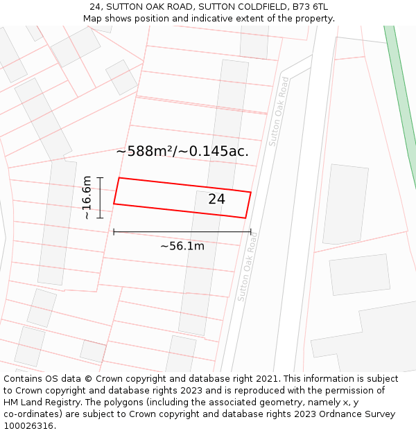 24, SUTTON OAK ROAD, SUTTON COLDFIELD, B73 6TL: Plot and title map