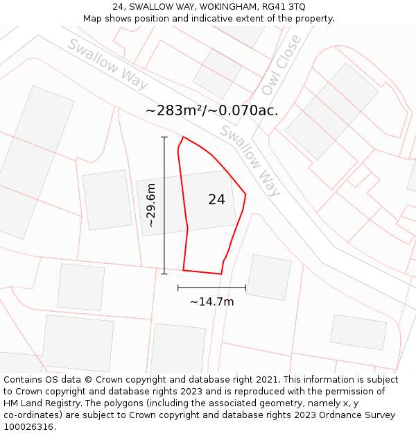 24, SWALLOW WAY, WOKINGHAM, RG41 3TQ: Plot and title map