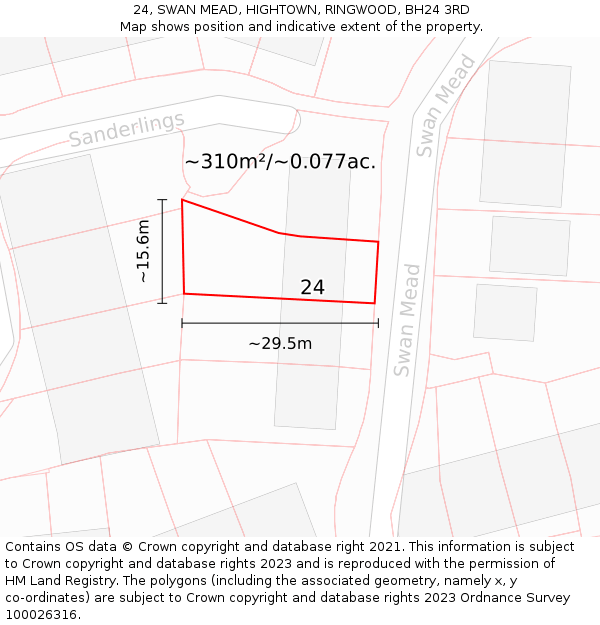 24, SWAN MEAD, HIGHTOWN, RINGWOOD, BH24 3RD: Plot and title map