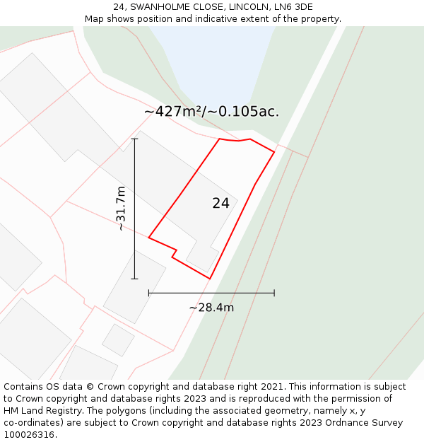 24, SWANHOLME CLOSE, LINCOLN, LN6 3DE: Plot and title map