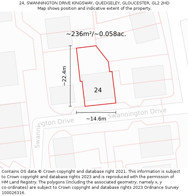 24, SWANNINGTON DRIVE KINGSWAY, QUEDGELEY, GLOUCESTER, GL2 2HD: Plot and title map