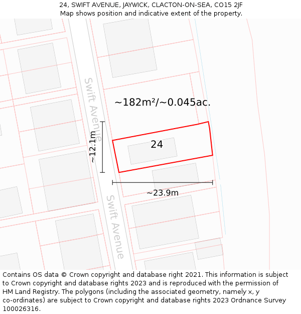 24, SWIFT AVENUE, JAYWICK, CLACTON-ON-SEA, CO15 2JF: Plot and title map